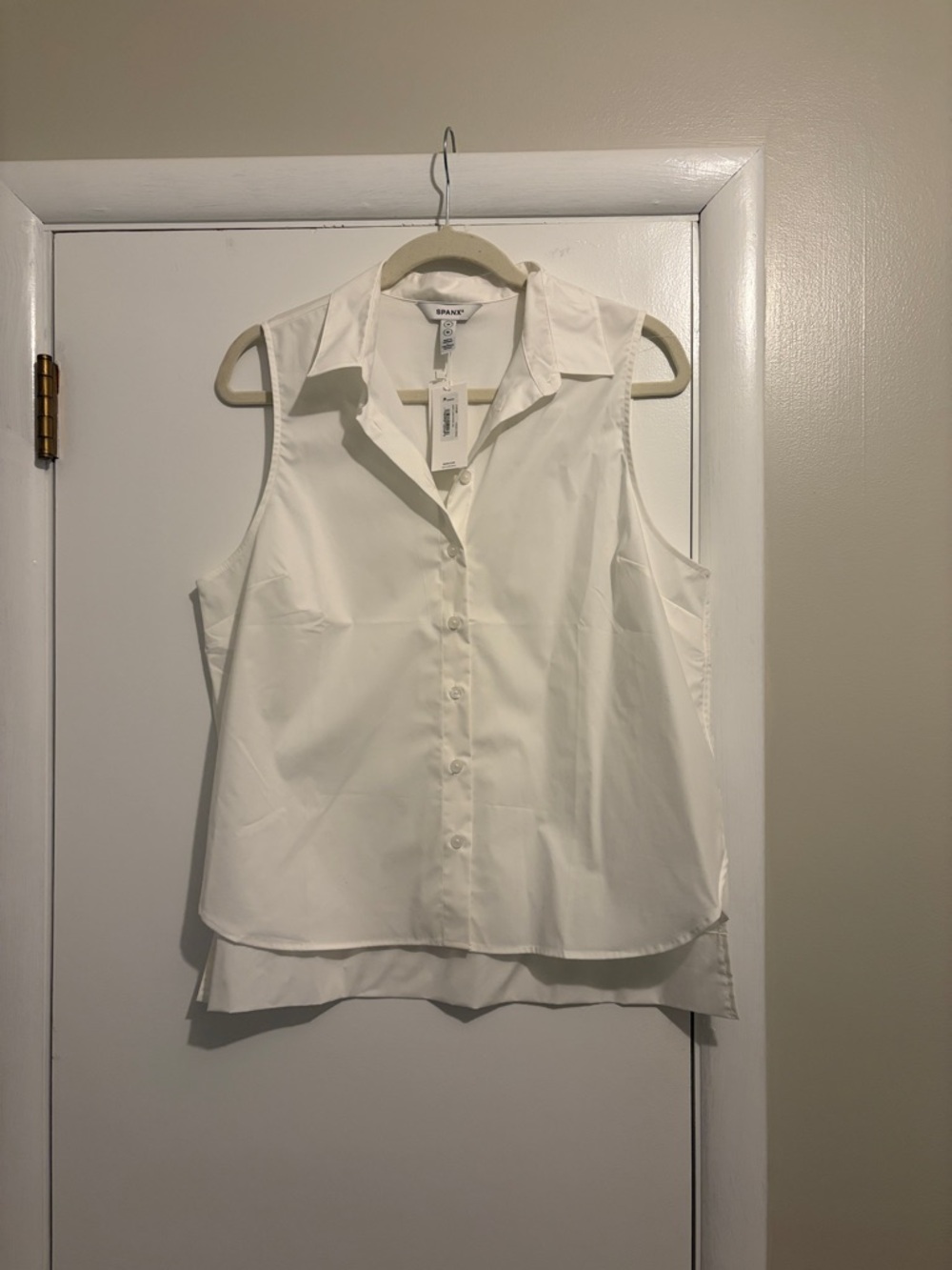 Spanx Sleeveless Button-Front White Collared Top